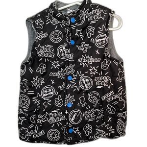 NANNETTE KIDS Puffer Vest Size 6 Black W/Awesome Design Fleece Lining